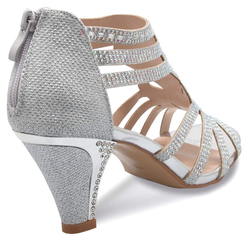 Olivia K Women's Open Toe Strappy Rhinestone Dress Sandal Low Heel Wedding Shoes White Glitter - adorable, comfortable - Image 3